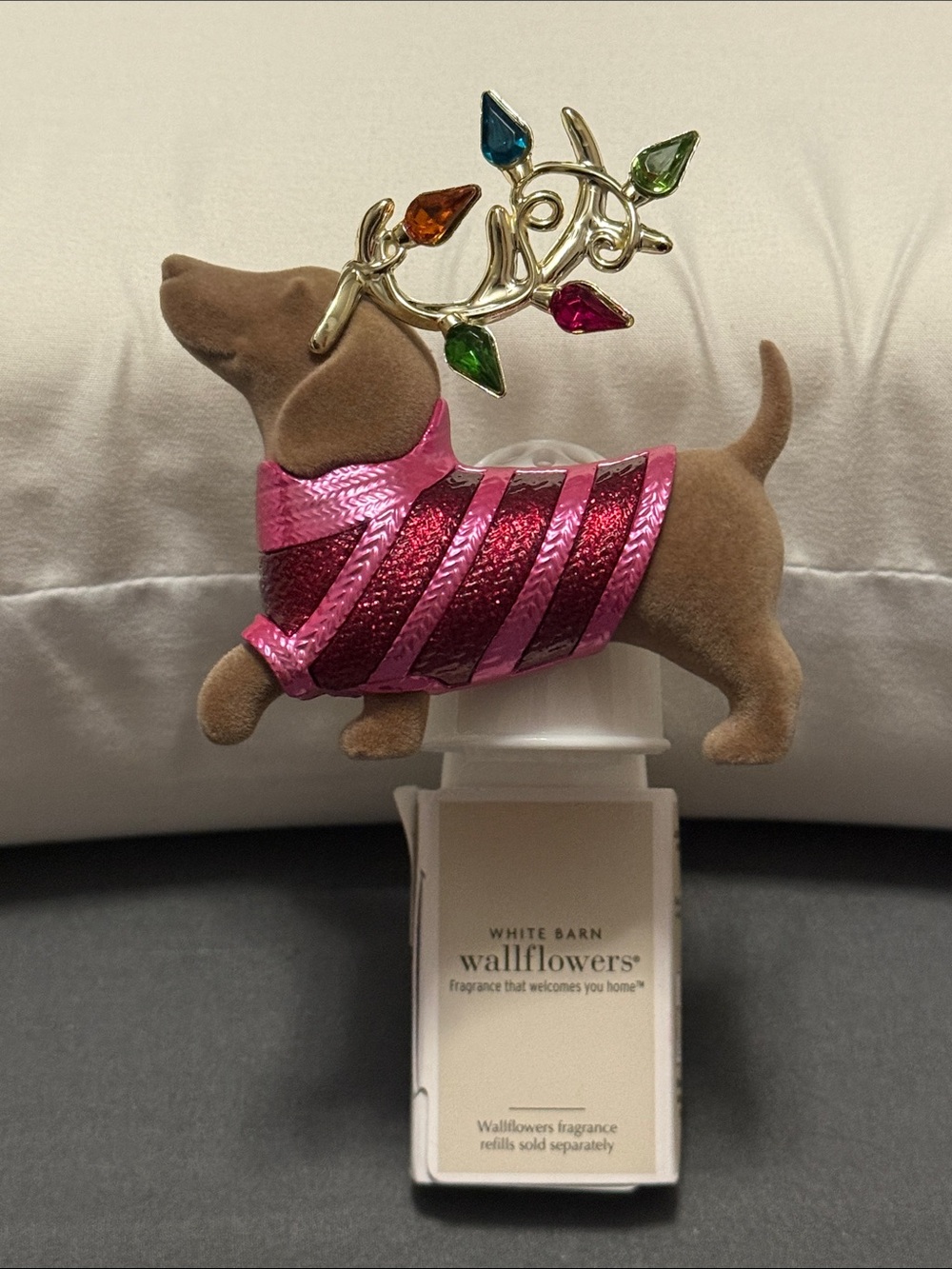 Bath & Body Works Holiday Brown Dachshund Wallflower with Pink & Jewel Accents